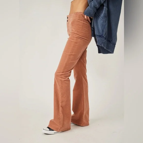 🌻🆕FREE PEOPLE We The Free Jayde Cord Flare Jeans-Sunburn Color - Picture 8 of 16